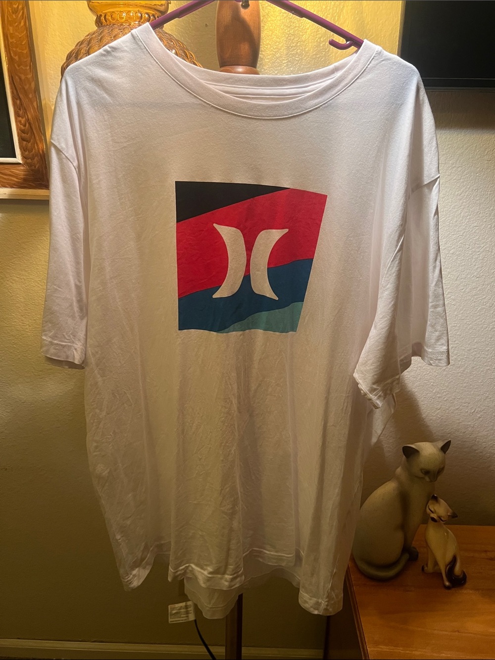 Hurley White Short Sleeve Tee with Red and Blue Logo